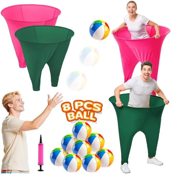 Granny Pants Yard Game,2pcs Granny Pants Outdoor Game for Adults and Family with 8 Bouncy Balls & 1 Air Pump (Random Colors),Granny Pants Game for BBQ, Beach & Backyard Parties