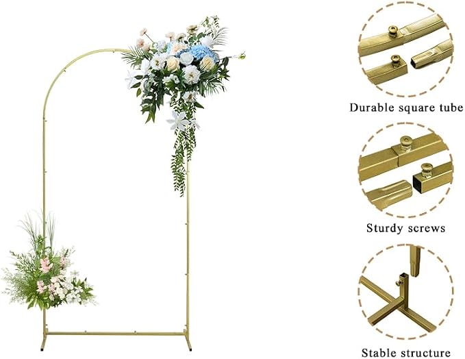 Gawicpy Wedding Arch Backdrop Stand Set Metal Arch Backdrop Stand with Wedding Arch Cover, Wedding Balloon Arch Backdrop Stand for Birthday, Baby Shower, Anniversary (Black, 5.9FT+6.6FT+7.2FT)