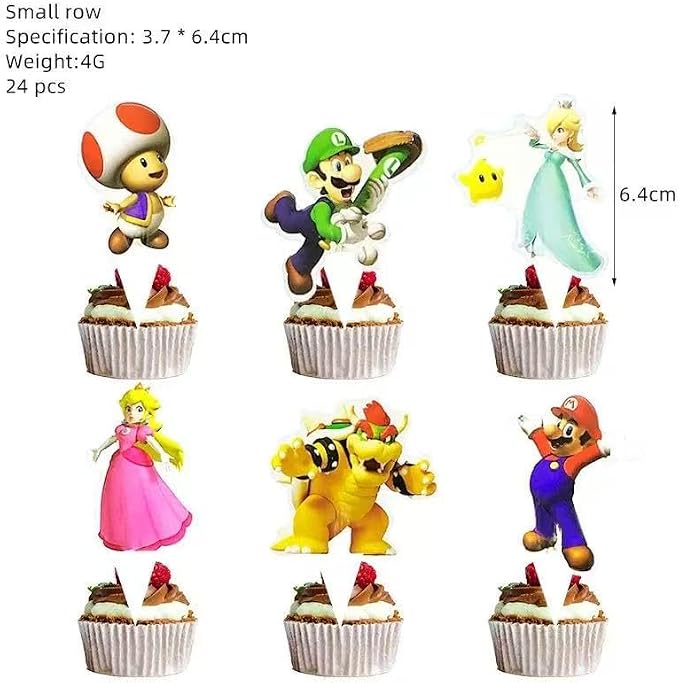 44 Pack Super Brothers Party Supplies Kit Set Include Banner ,Spiral flagpole,Cake Topper,cupcake toppers ,Balloons for Party Decorations (White-9)