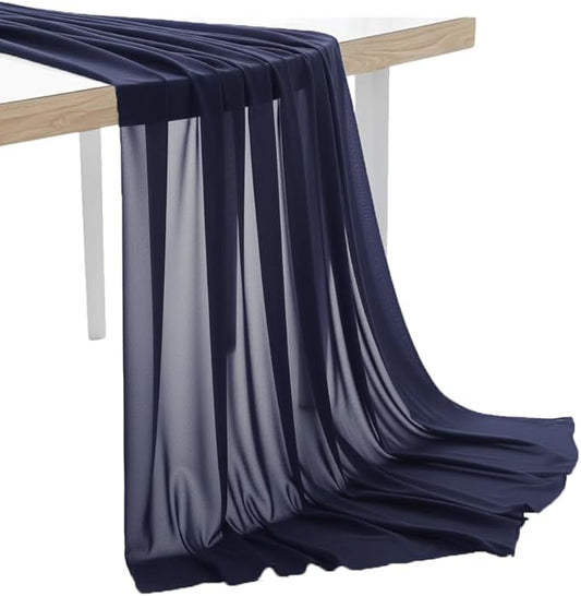 MDS Pack of 20 Yard Chiffon Fabric, Sheer Soft Draping Fabric Bolt for Wedding Party Backdrop Arch Decoration, Apparel Bridal Dress Sewing DIY Crafts Solid Gauze Fabrics 44” Wide - Navy Blue