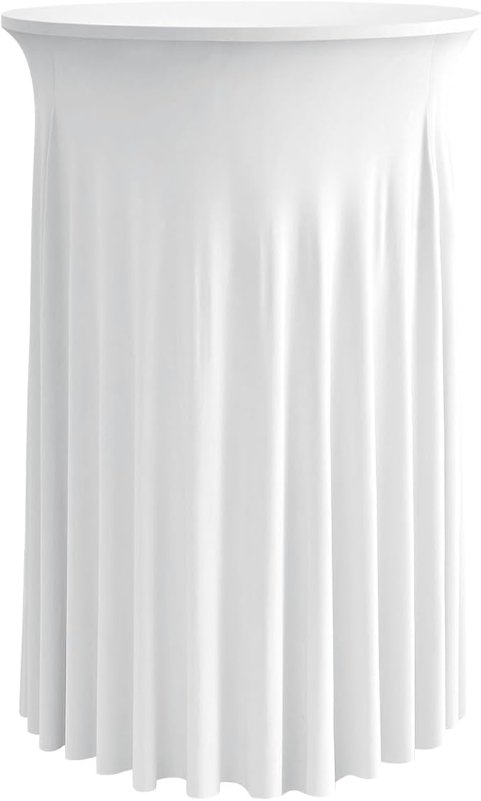 KeyWave Cocktail Table Tablecloth with Skirts - 24x43 Inch Wavy Spandex High Top Cocktail Table Covers, Ruffle Drape Highboy Tablecloth Reusable for Party Wedding Cake Standing Table, White, 6 Pack