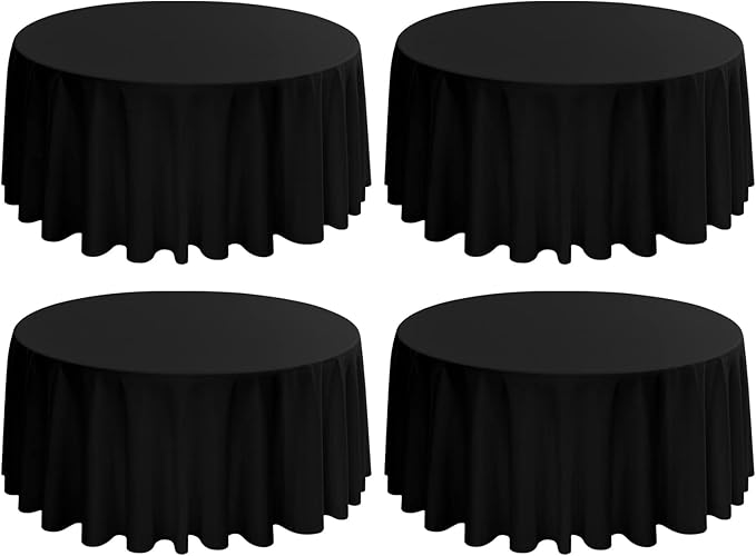 4 Pack Black Round Tablecloth 120 Inch - Circle Polyester Table Cloth for Round Table, Stain and Wrinkle Resistant Washable Fabric Table Cover for Wedding Party Banquet Restaurant Reception Dining