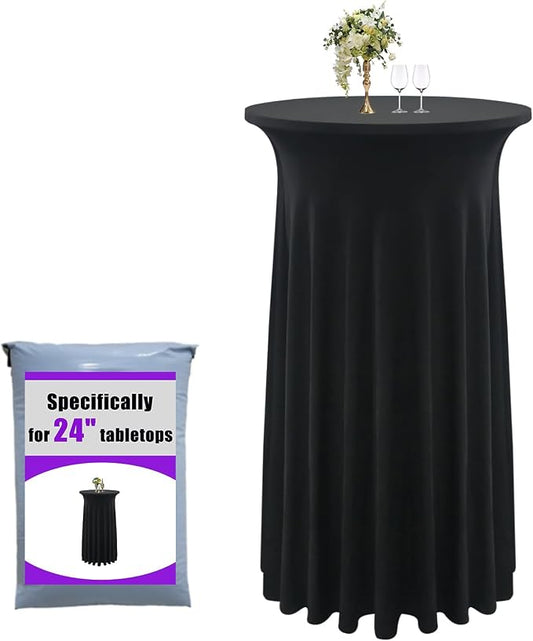1 Pack 24"x43" Black Round Cocktail Table Skirt | Spandex Tablecloth | Stain & Wrinkle Resistant, Washable for Weddings, Parties, Banquets