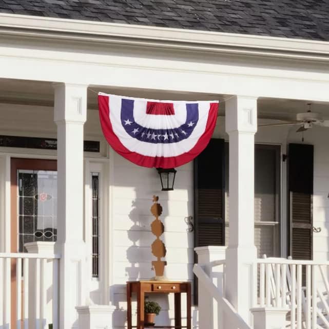 Bradford American Bunting Flags 2x4 ft 2 Pack for Outdoor, Embroidered USA Bunting Flags with 3 Brass Grommets, US Pleated Fan Flag Patriotic Half Fan for 4th of July 250 Anniversary