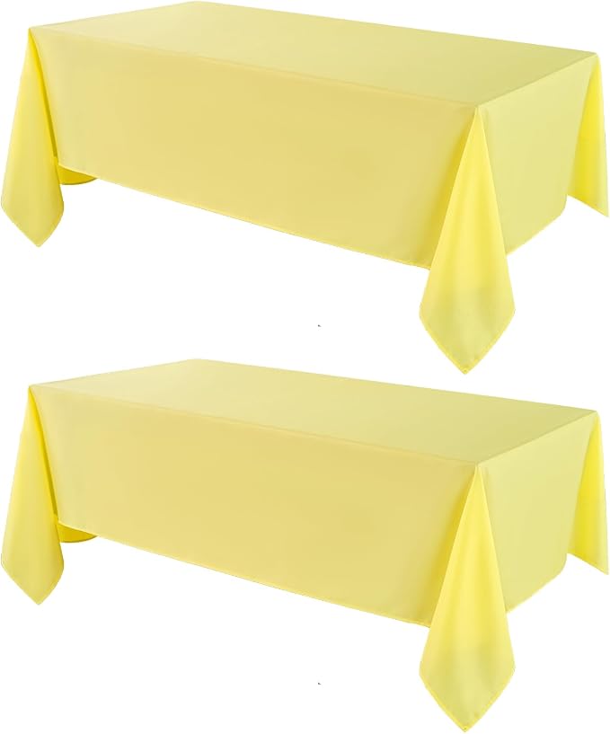 Rectangle Tablecloths 90x132 Inch 2 Pack Yellow Tablecloth for 6ft Washable Decorative Linen Polyester Table Cloths for 8ft Dining Table Banquets Buffet Parties and Wedding