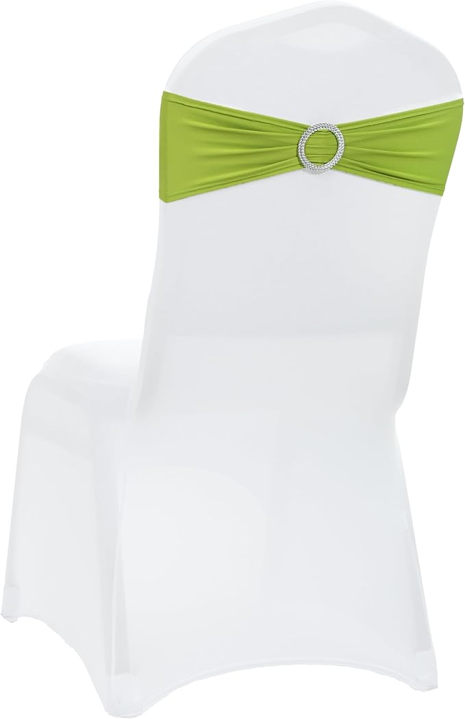 VDS - Apple Green | Spandex Chair Sashes Bows | 25 PCS | Stretch Elastic Banquet Universal Folding Chair Band Tie with Silver Buckle Slider for Wedding Party Conference Celebration Event Decoration