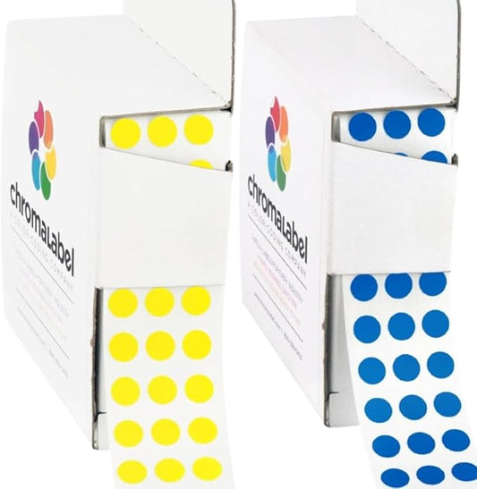 ChromaLabel 1/4 Inch Circle Sticker Labels, Easy to Write on Yellow Dot Stickers with Handy Dispenser, Round Color Coding Labels - 1000 Sticky Dots, Yellow and Dark Blue Stickers