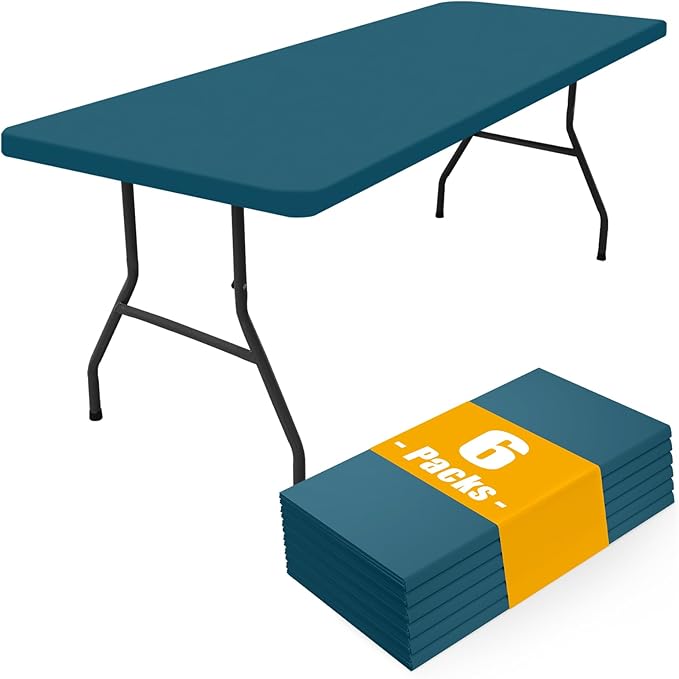 Smiry 6 Pack Rectangle Picnic Table Cloth, Waterproof Elastic Fitted Tablecloths, Washable Polyester Rectangular Patio Table Cover for Camping, Indoor and Outdoor (Peacock Blue, 30"x72")