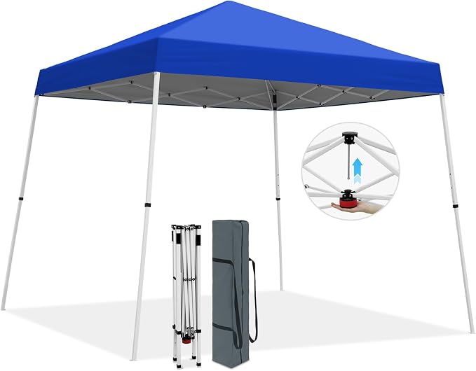 COOS BAY 10x10 Pop Up Canopy Tent, Portable Outdoor Shelter with Carry Bag for Tailgate, Party, Beach, Picnic, and Camping, 10x10 Base 8x8 Top, Blue