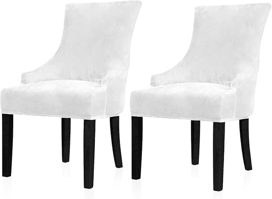Lellen Velvet Stretch Wingback Chair Cover Slipcover - Reusable Protector Cover for Dining Room Banquet Home Decor etc Machine Washable Hand Washable (White, 2PC)