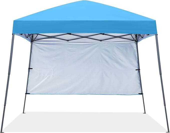 ABCCANOPY Outdoor Pop Up Canopy 10x10 Beach Camping Canopy with 1 Sun Wall, Bonus Backpack Bag, Stakes and Ropes, Sky Blue