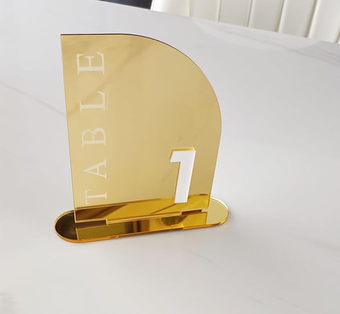 Acrylic Wedding Table Numbers,Semi-Arched Mirrored Acrylic Table Numbers for Any Party Occasion,Valentine's Day Party,Luxury Decoration(Number 1-20, Gold Mirror)