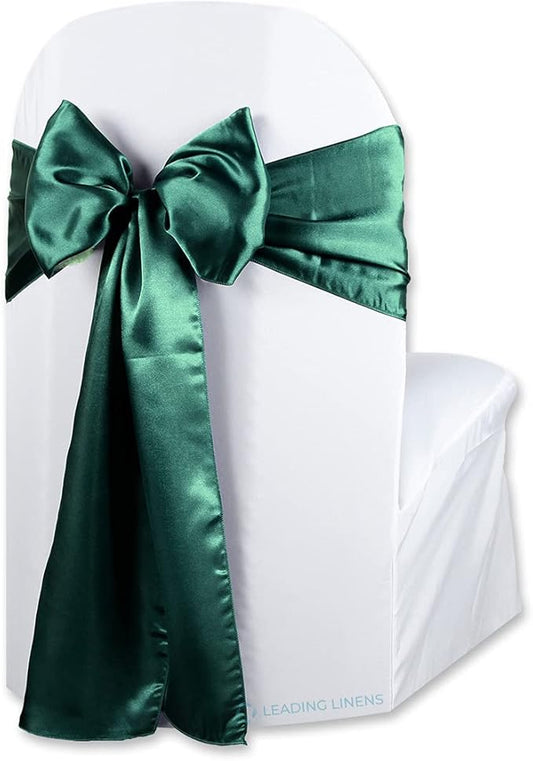 Satin Bow Sash Chair Cover Decoration - Elegant Sashes for Weddings, Banquets, Receptions, Special Events, Restaurants, and Parties - 28 Available Color Choices, Set of 150, Hunter Green