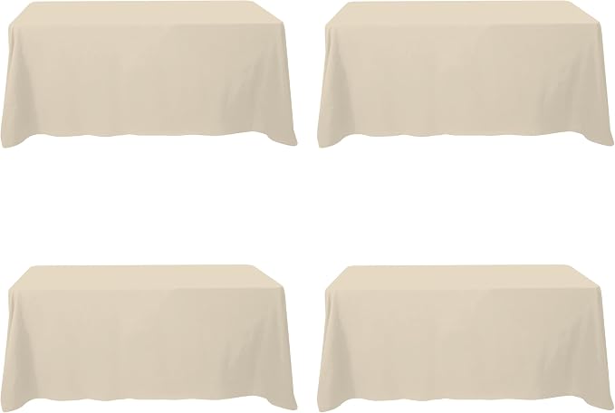 BRILLMAX 4 Pack Beige Tablecloths 90 x 132 Inch for 6ft Rectangle Tables - 150 GSM Polyester Fabric, Floor Length Drop, Water, Stain & Wrinkle Resistant Cloth Cover for Wedding Reception Banquet