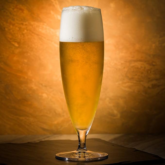 Restaurantware Voglia Nude 13 Ounce Pilsner Beer Glasses Set Of 12 Crystal Pilsner Glasses - Laser-Cut Rim Fine-Blown Crystal Stemmed Beer Glasses For Lagers Ales Or Craft Beers Dishwasher-Safe
