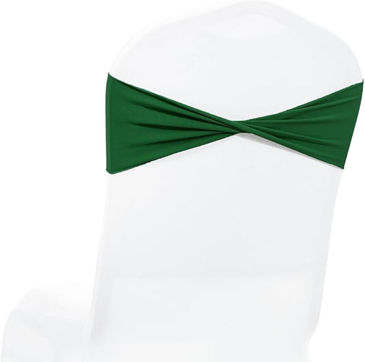 MDS Pack of 25 Spandex Chair Sashes Bows Elastic Stretch Dining Chair Bands Ties Without Slider Buckle Universal fits for Wedding Baby Shower Birthday Party Banquet Event Decoration - Green