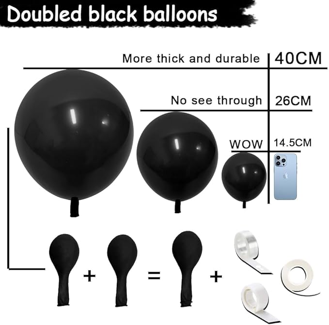 Captank Black Balloons Double Stuffed Balloon Garland Arch Kit Latex Different Size 18/12/5 inch for Birthday Graduation Anniversary Holiday New Year Halloween Ridder Star Wars Theme Party Decorations