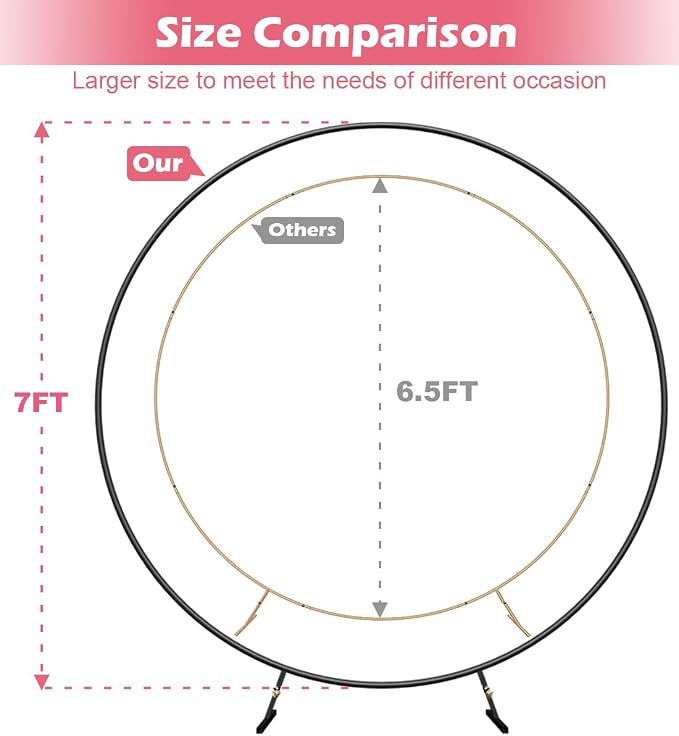 Queension Large Wedding Arch for Ceremony 7 Ft, Metal Balloon Arches Backdrop Stand with Metal Base for Party Supplies, Outdoor Garden Trellis with Water Bag for Climbing Plant, Round Frame, Black