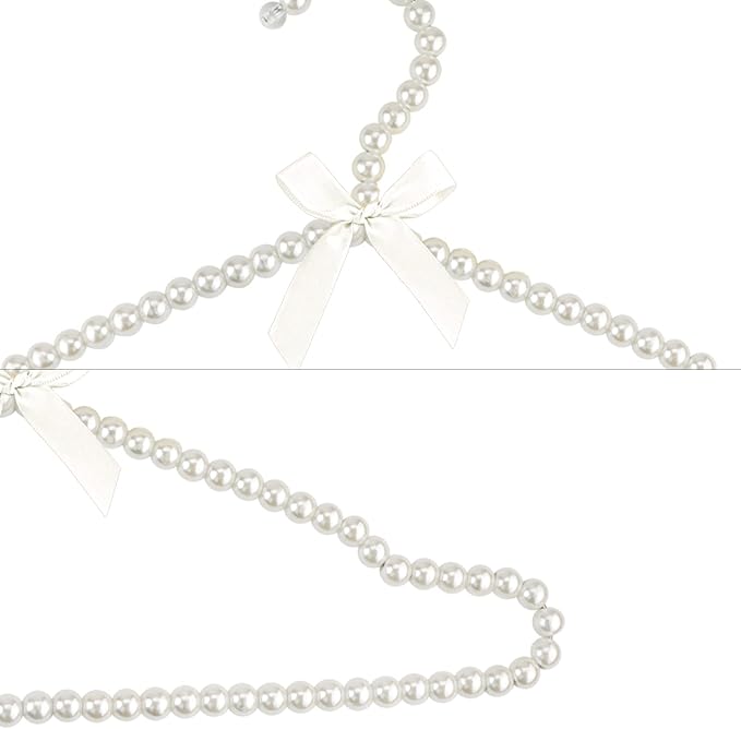 Adorila Pearl Hangers 16in for Wedding Dress Bridal Gown, 5-Pack | Sturdy Metal Core, Ribbon Bowknot Accent, Bridesmaid Dress Non-Slip Protection, Wardrobe Display Props