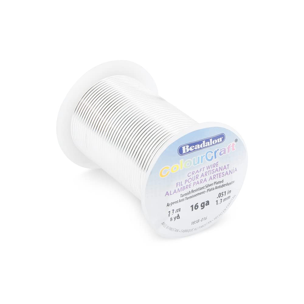 Beadalon ColourCraft Wire, 16 Gauge, Silver Plated, 8 yd Spool