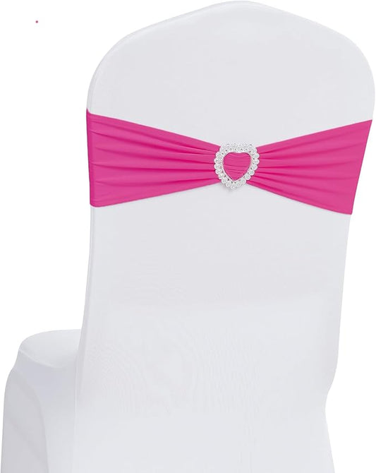 Howhic Pack of 60 Spandex Chair Sashes Bows Stretch Chair Cover Band with Buckle Slider Universal Elastic Chair Ties for Wedding Banquet Party Event Decoration (Fuchsia)
