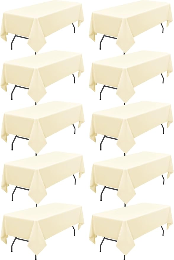 10 Pack Beige Tablecloth 60x102 inch Polyester Fabric Tablecloths for 6 Foot Rectangle Tables Wrinkle Resistant Tablecloth Washable Table Covers for Party Wedding Events and Camping