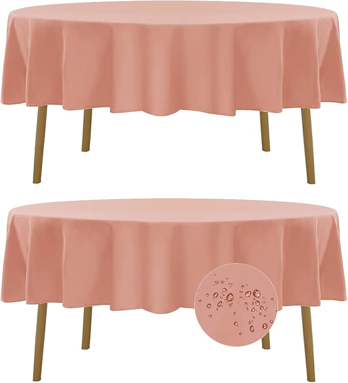 Fokitut 2 Pack Waterproof Round Tablecloth, 90 Inch, Stain Resistant and Wrinkle Polyester Table Cloth, Fabric Table Cover for Kitchen Dining, Wedding, Party, Holiday Dinner-Dusty Pink