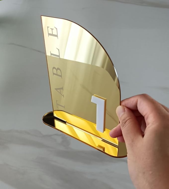 Gold Mirror Table Numbers,Semi-Arched Mirrored Acrylic Table Numbers for Party,Events,Occasion Decoration (Number 1-15)