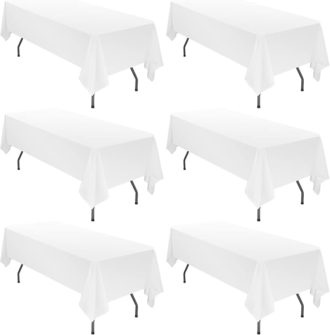6 Pack Tablecloth 60 x 126 inch Polyester Table Cloth for 8 Foot Rectangle Tables,Stain and Wrinkle Resistant Washable Fabric Table Covers Polyester White Table Clothes for Wedding,Party,Banquet