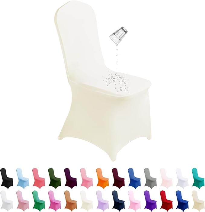 SuperO Waterproof Spandex Chair Cover 12PCS, Stretch Dining Chair Covers, Polyester Outdoor Chair Covers, Protector Stretch Chair Cover for Party Universal, Banquet, Wedding Event, Hotel(Ivory)