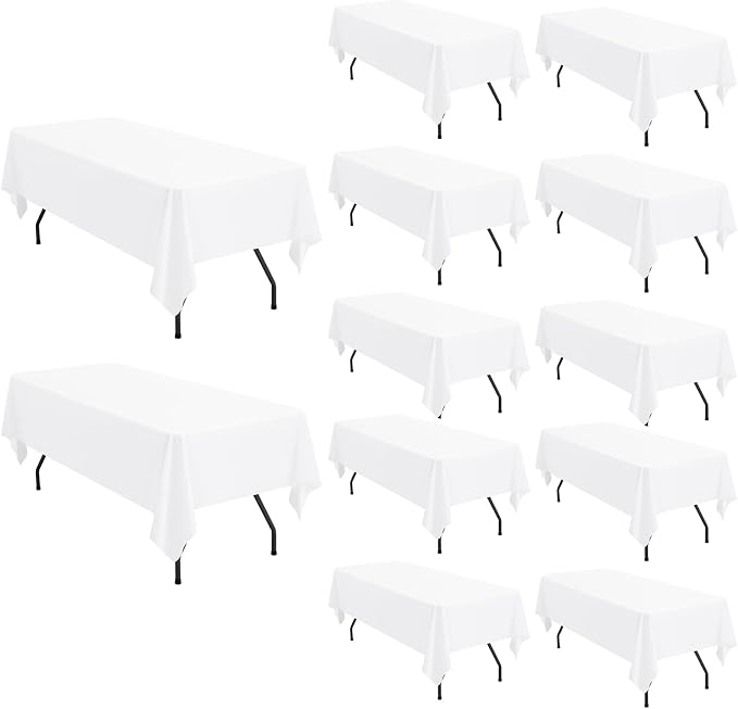 Pesonlook 12 Pack White Tablecloth-60 x 126Inch Rectangular Tablecloth Polyester Washable Fabric Table Cover for 8 Feet Rectangle Tables, for Wedding/Buffet Party/Dining Table/Events