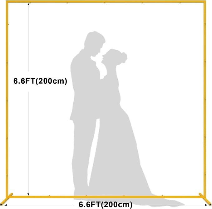 Wokceer Wedding Arch Backdrop Stand Square 6.6FTx6.6FT Gold Metal Balloon Arch Stand Garden Arbor Backdrop Frame for Wedding Birthday Party Baby Shower Photo Booth Background Decoration