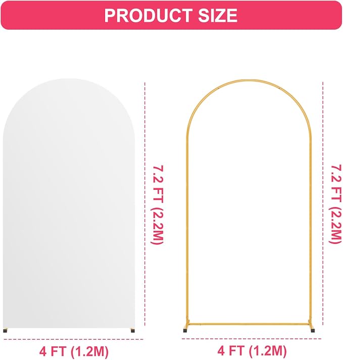 7.2FT Arch Backdrop Stand and White Cover Set,Wedding Arch Backdrop Stand,Balloon Arch Stand Metal Frame for Birthday Wedding Baby Shower Party Garland Ceremony Decor