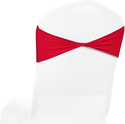 MDS Pack of 75 Spandex Chair Sashes Bows Elastic Stretch Dining Chair Bands Ties Without Slider Buckle Universal fits for Wedding Baby Shower Birthday Party Banquet Event Decoration - Red