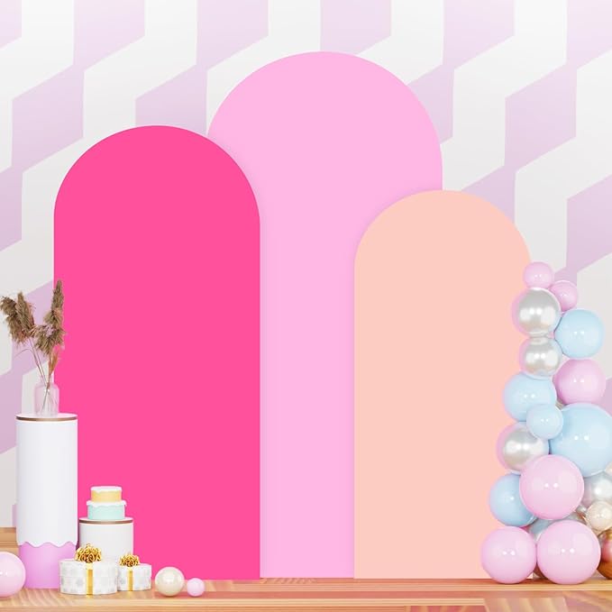 Pink Arch Backdrop Cover 7.2FT 6.6FT 6FT Wedding Arched Covers Stretchy Backdrops Set of 3 Spandex Arch Stand Covers Chiara Backdrop Cover for Arches Stand Birthday Party Baby Shower Graduation Decor