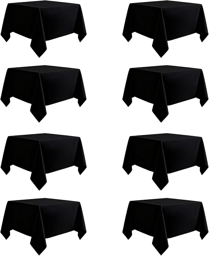 8 Packs Black Tablecloths 60x60 Inch for Square Tables, Wrinkle Resistant Polyester Fabric Tablecloth Washable Rectangular Table Covers for Dining Wedding Party Buffet