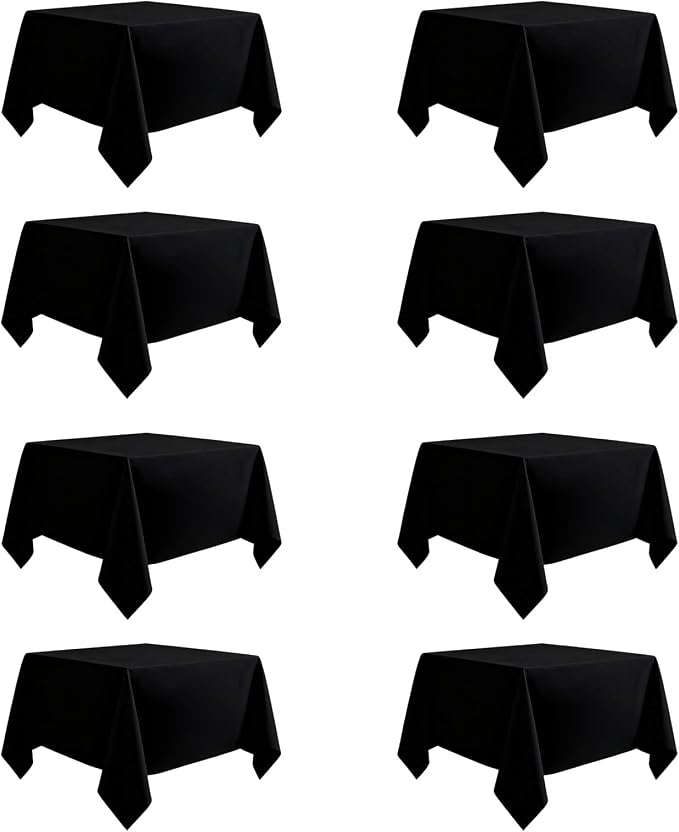8 Packs Black Tablecloths 54x54 Inch for Square Tables, Wrinkle Resistant Polyester Fabric Tablecloth Washable Rectangular Table Covers for Dining Wedding Party Buffet