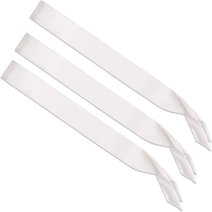 Beistle White Satin Sashes, 3-Count Customizable Fabric Wearable for Birthdays, Bachelorette Parties, Costumes, Events & Celebrations, Blank Design for DIY Personalization, 33" x 4"