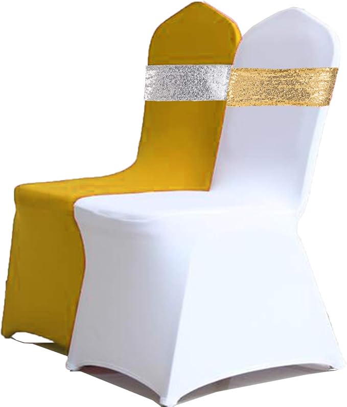 Eternal Beauty Set of 100 Sequin Gold Chair Sashes for Chair Cover Wedding Party Decorations