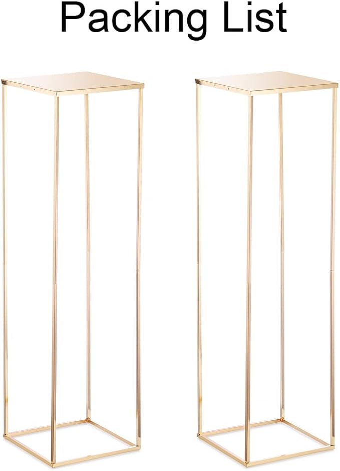 Gold Tall Stand for Wedding: 39.4in, With Metal Panel, Packs of 2 | Columnar Cube Shape, Easy to Assembly, Flowers Cakes Drinks Display Table Centerpieces for Wedding Party Event