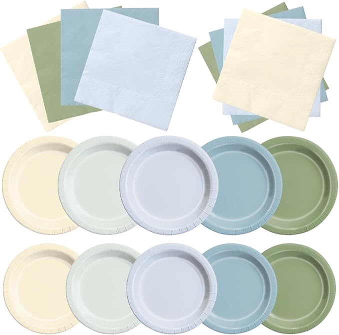 CMUSKO 150pcs Dusty Blue Sage Green Plates and Napkins - Boy Baby Shower Decorations Spring Welcome Baby Tableware Set Serves 50,One Silly Goose Birthday Decorations