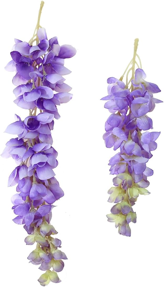 1pc/2pcs Encrypted Flower Vine Wisteria Artificial Flowers Garland,White Wisteria Hanging Flowers Flower Garland Decorations for Home Garden Outdoor Ceremony Wedding Arch Decoration (Purple, 2pcs)