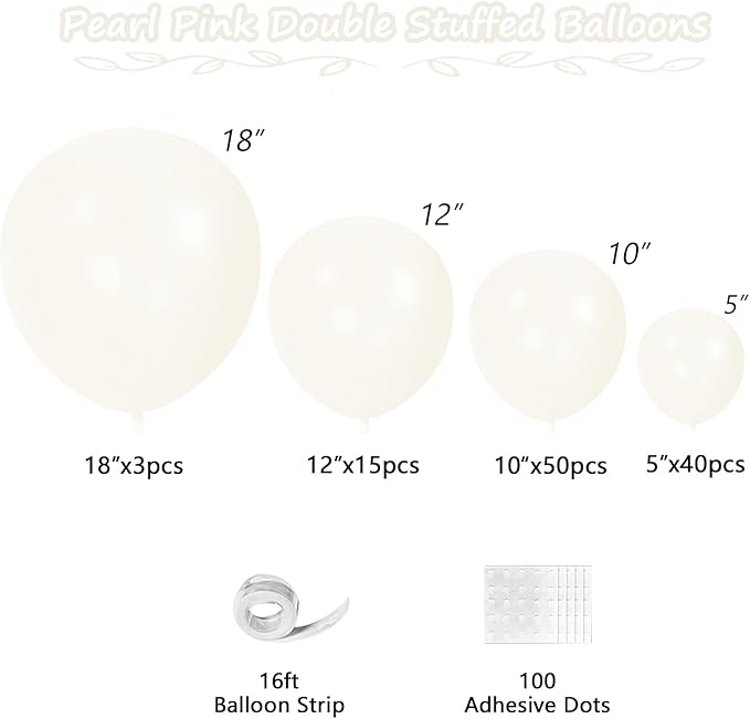 108Pcs Pearl White Double Stuffed Balloons Different Size, 18/12/10/5 inch White Pearl Balloons Garland Arch kit for Wedding Birde to be Engagement Birthday Bridal Shower Decorations