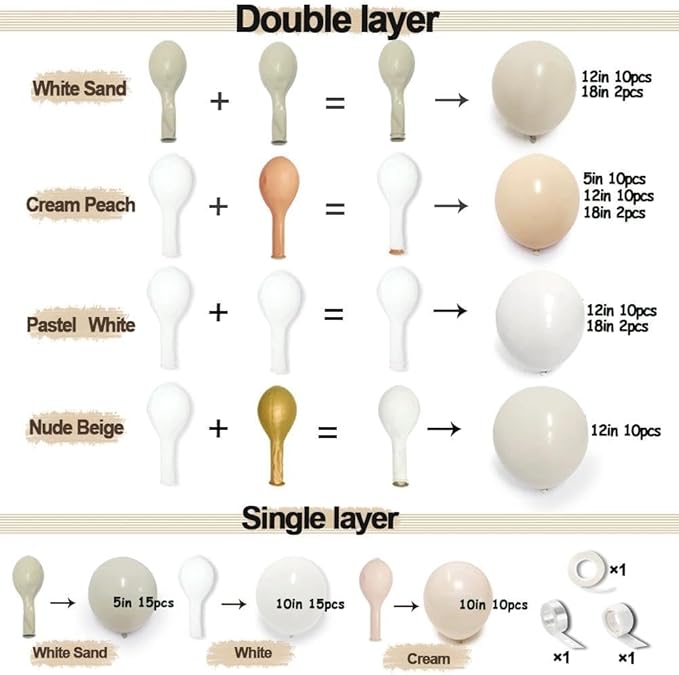 White Balloon Arch Double Stuffed White Sand Cream Beige Balloon Garland Kit Blush Nude Balloons for Neutral Baby Shower Gender Reveal Bridal Birthday Wedding Engagement Baptism Party Decorations