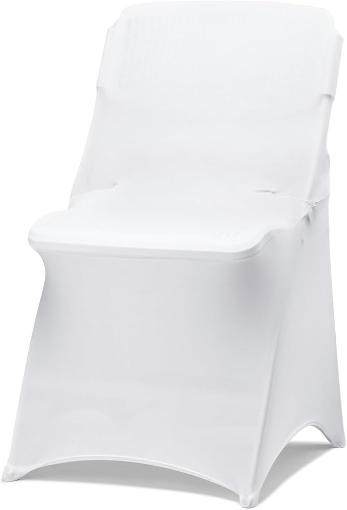 30 Pack White Folding Chair Covers for Party, Spandex Chair Covers for Wedding, Stretch Seat Cover 30 Pieces, Universal Fitted Polyester Slipcovers for Dining Chairs, Parties & Banquet (30 PCS)