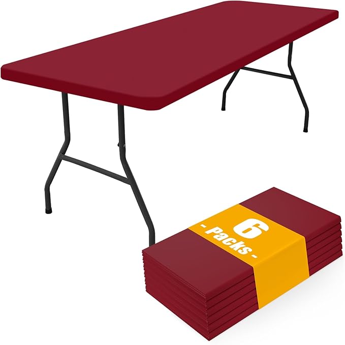 Smiry 6 Pack Rectangle Picnic Table Cloth, Waterproof Elastic Fitted Tablecloths, Washable Polyester Rectangular Patio Table Cover for Camping, Indoor and Outdoor (Wine Red, 30"x72")