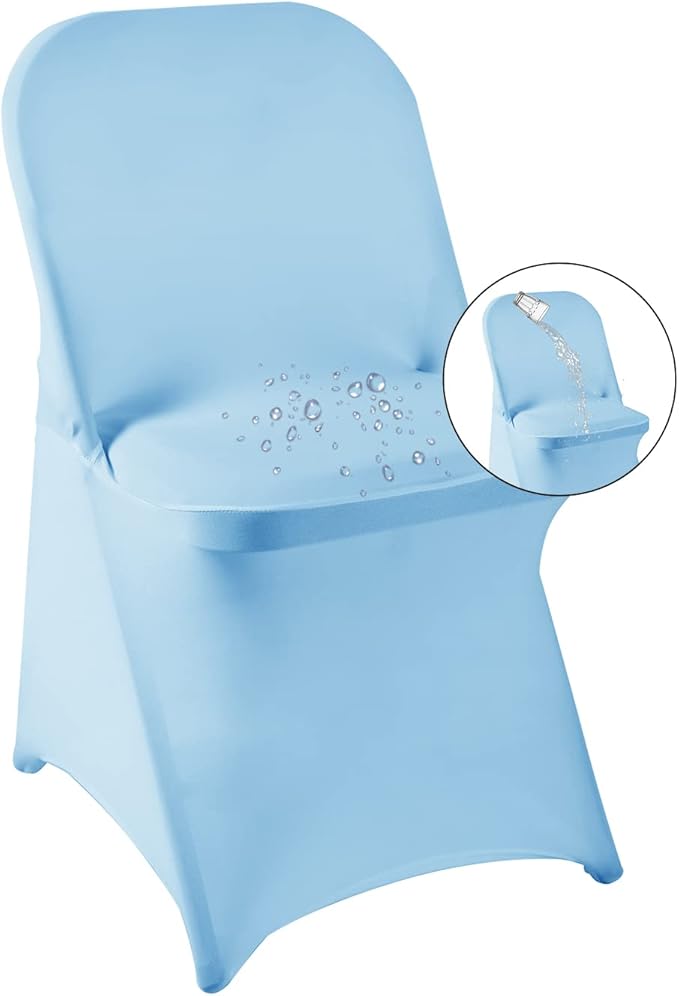 magalo 12 Pack Blue Mist Spandex Folding Waterproof Chair Cover, Stretch Chair Cover Protector for Wedding, Party, Dining Banquet and Other Special Events