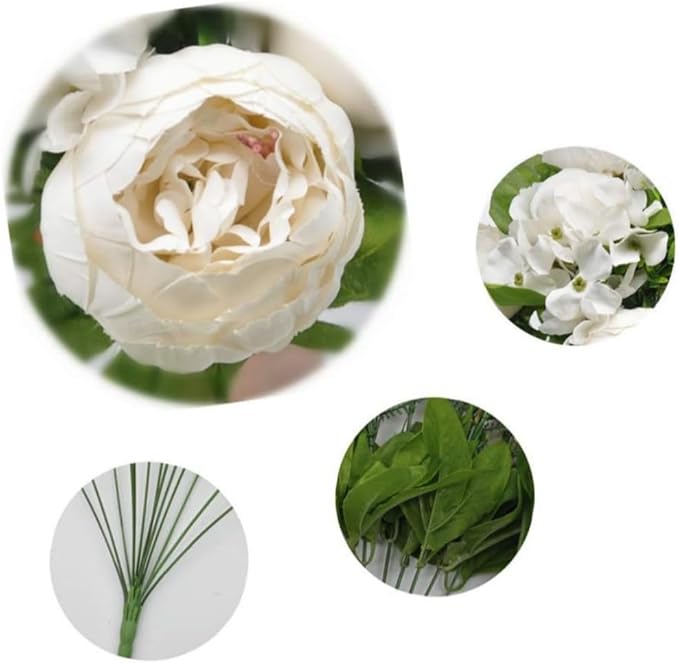 2 Packs Artificial Peony Flowers Silk Peonies Fake Flower Bouquet Arrangements for Home Wedding Party Decoration (White)