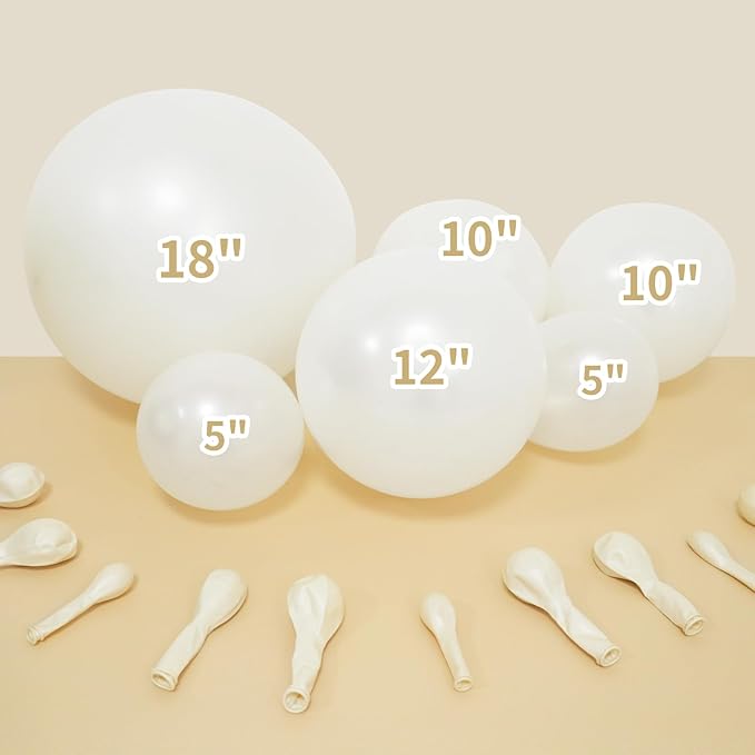 Double Stuffed White Balloons Different Size 115Pcs 5/10/12/18 Inch White Pearl Balloons Arch Garland Kit for Wedding Bridal Shower Birde to be Engagement Baby Shower Birthday Party