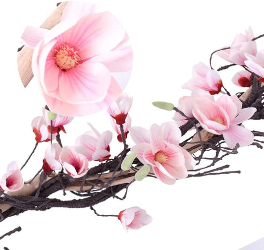 118 inch Artificial Magnolia Orchid Flowers Ivy Vines Garland Fake Tree Branches Trunk with Flores Wreath for Wedding Arch Wall Hanging Home Room Patio Fireplace Easter Decoration (Pink)